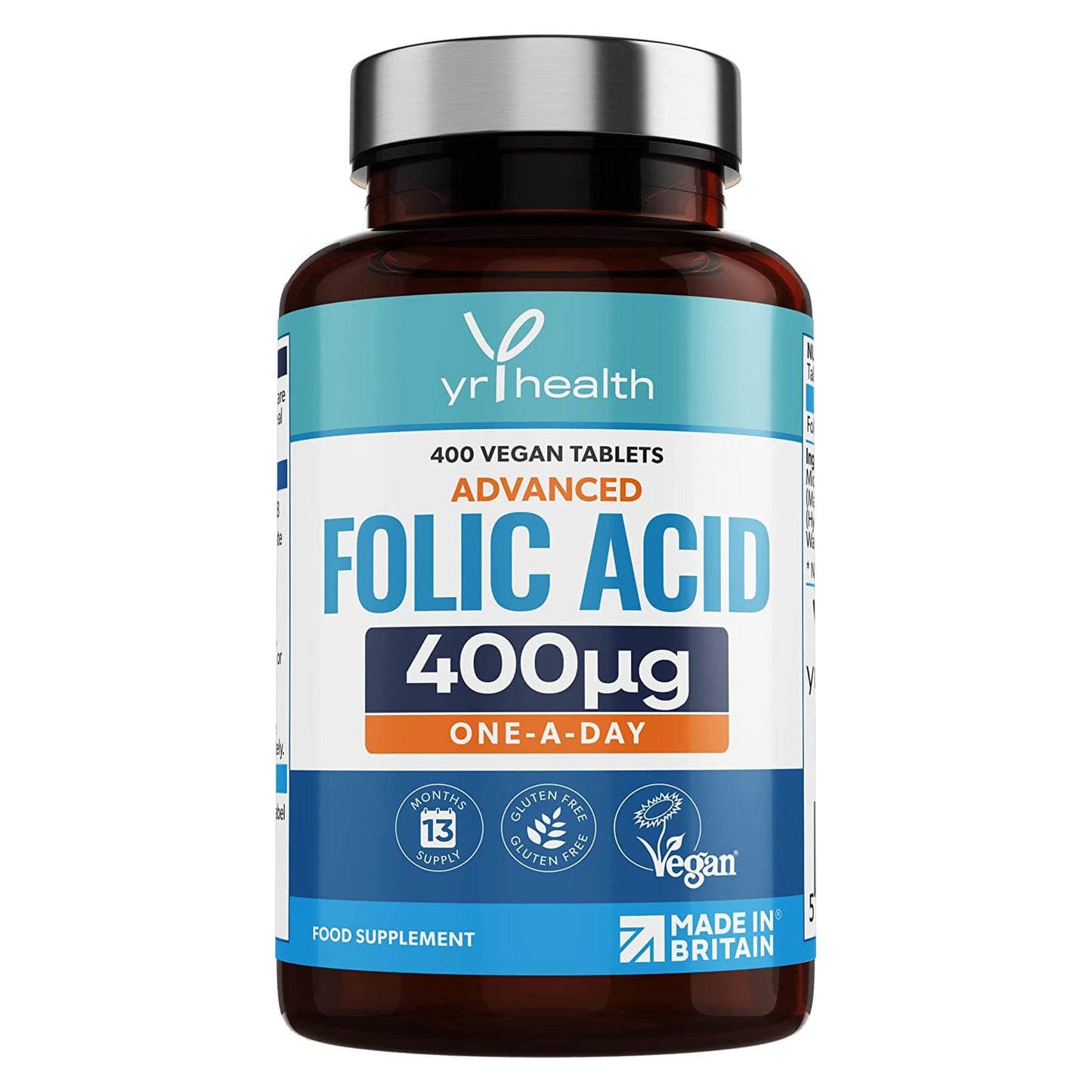 Folic Acid 400 mcg Tablets - 400 Vegan Vitamin B9 Tablets for Women, 13 Month Supply, Folic Acid Pregnancy for Normal Function of Immune System and Maternal Tissue Growth