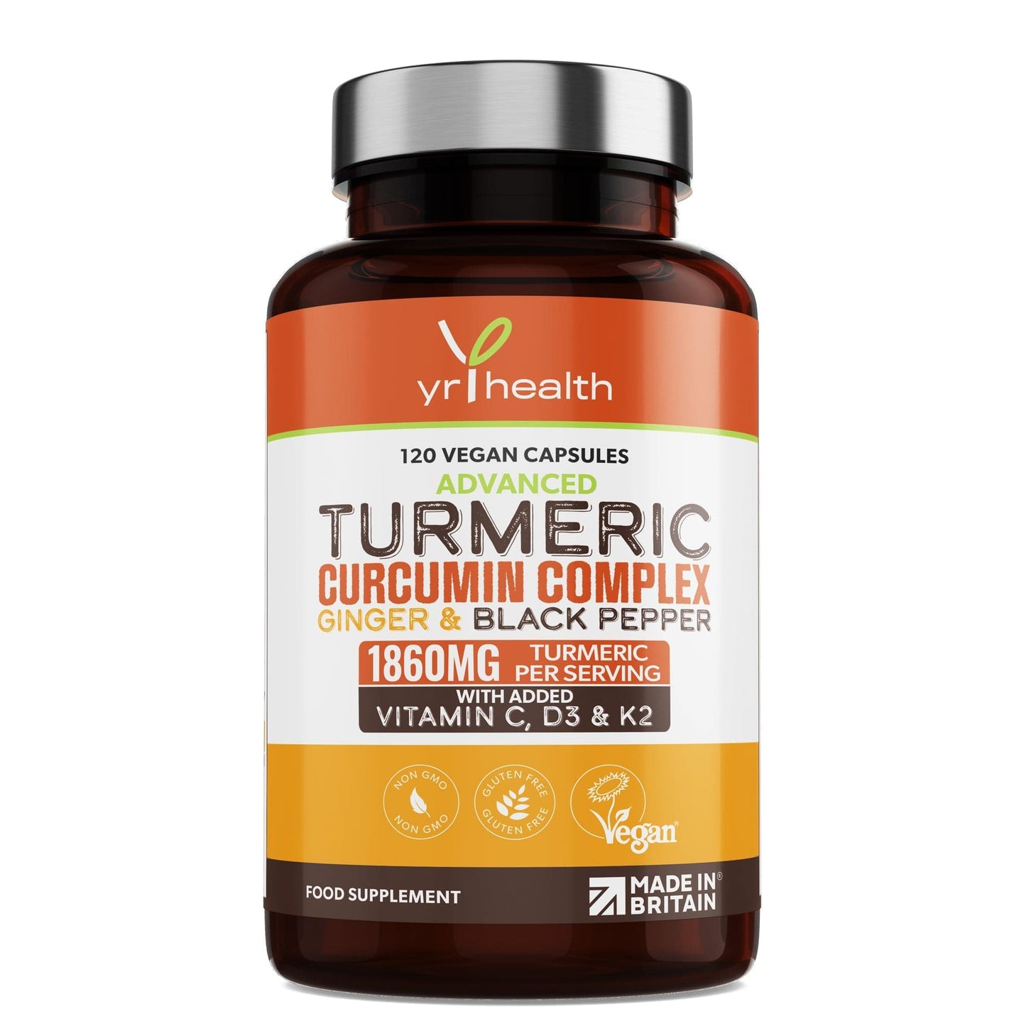 Turmeric Curcumin Complex Ginger & Black Pepper - 120 Vegan Tablets