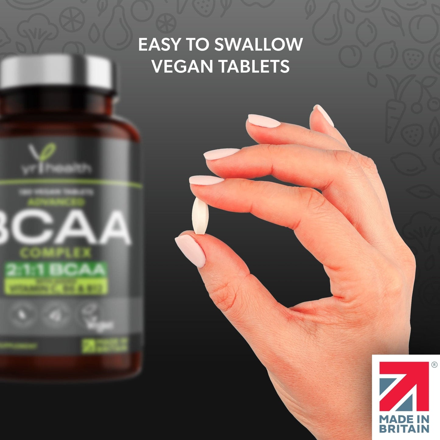 2:1:1 BCAAs Branch Chain Amino Acids + Vitamin C, B6 and B12 - 180 Vegan Capsules