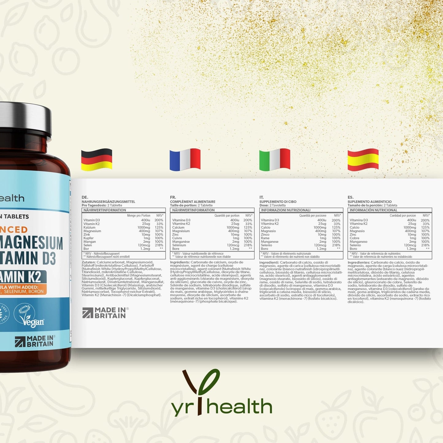ADVANCED Calcium, Magnesium, Zinc, Vitamin D3 & K2 MK7  - 180 Vegan Tablets