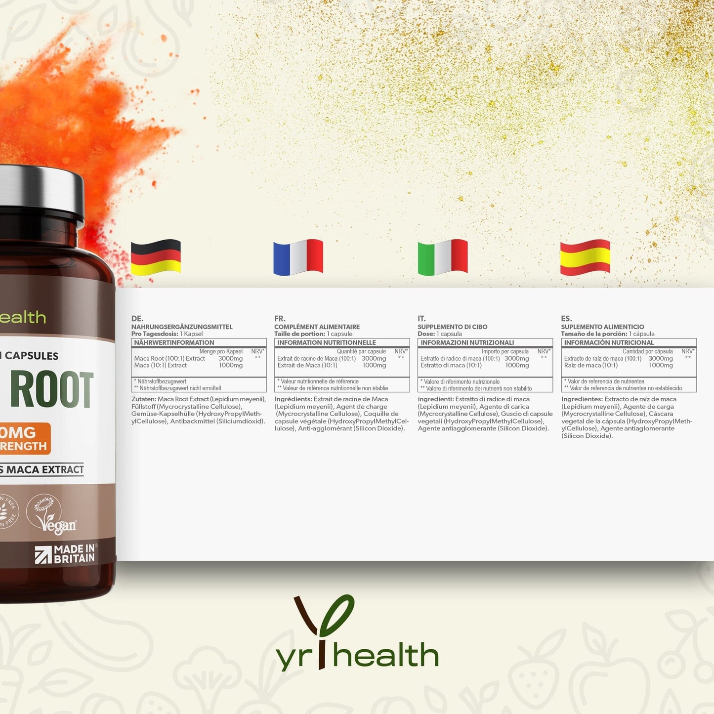 Highest Strength 4000mg Peruvian Andes Maca Root Extract  - 180 Vegan Capsules