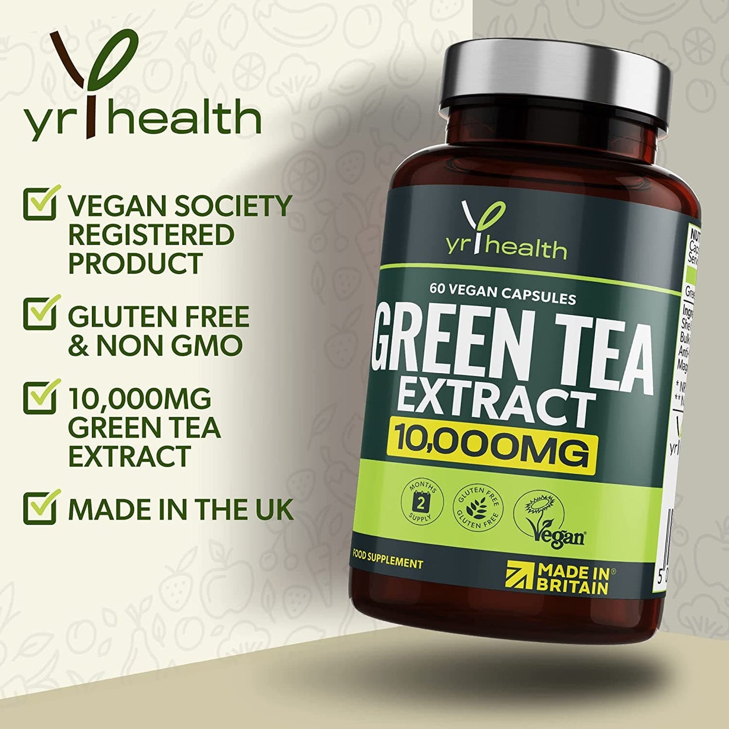 Green Tea Capsules from Vegan Green Tea Extract 10,000mg - 60 Vegan Capsules