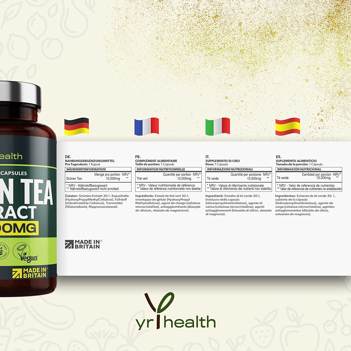 Green Tea Capsules from Vegan Green Tea Extract 10,000mg - 60 Vegan Capsules