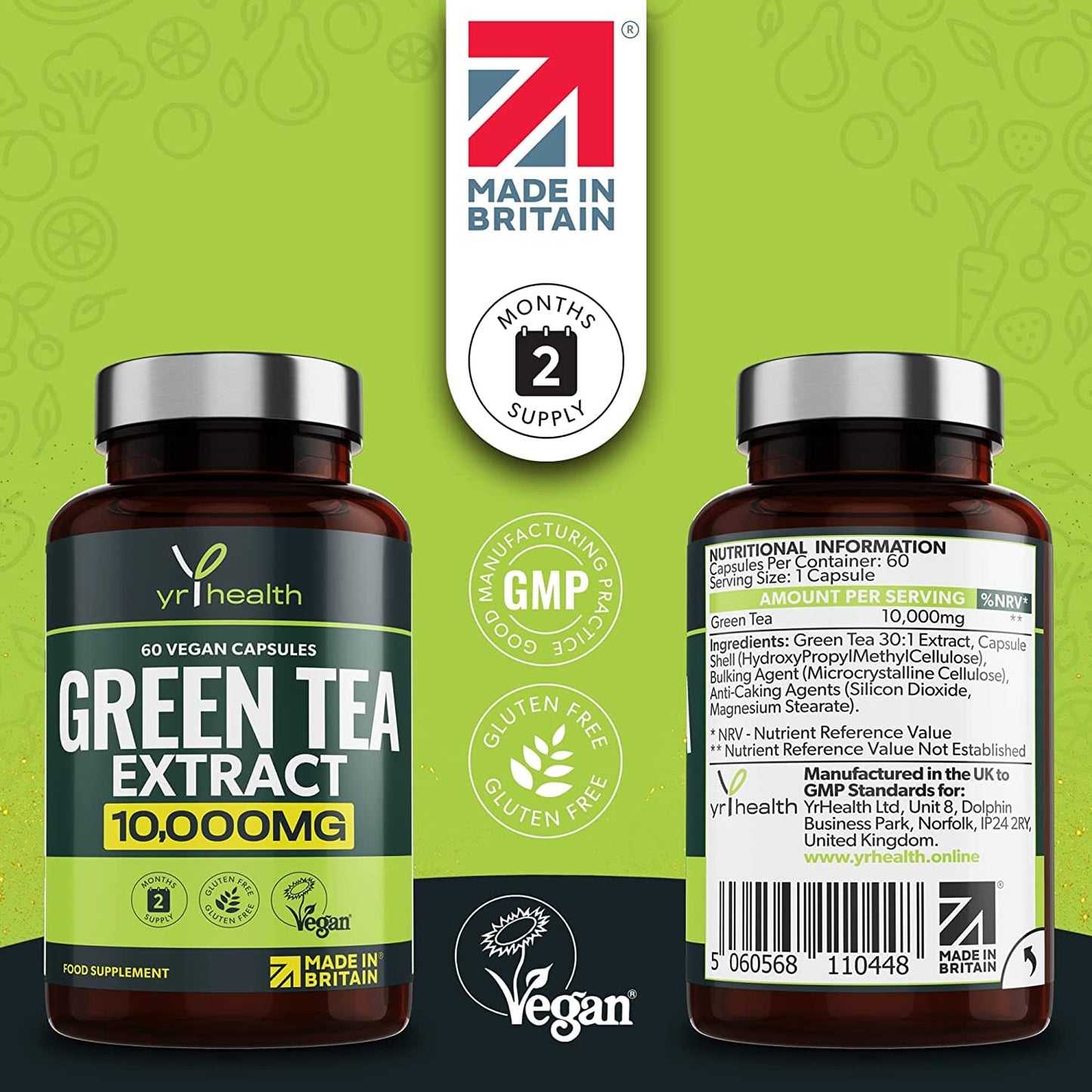 Green Tea Capsules from Vegan Green Tea Extract 10,000mg - 60 Vegan Capsules