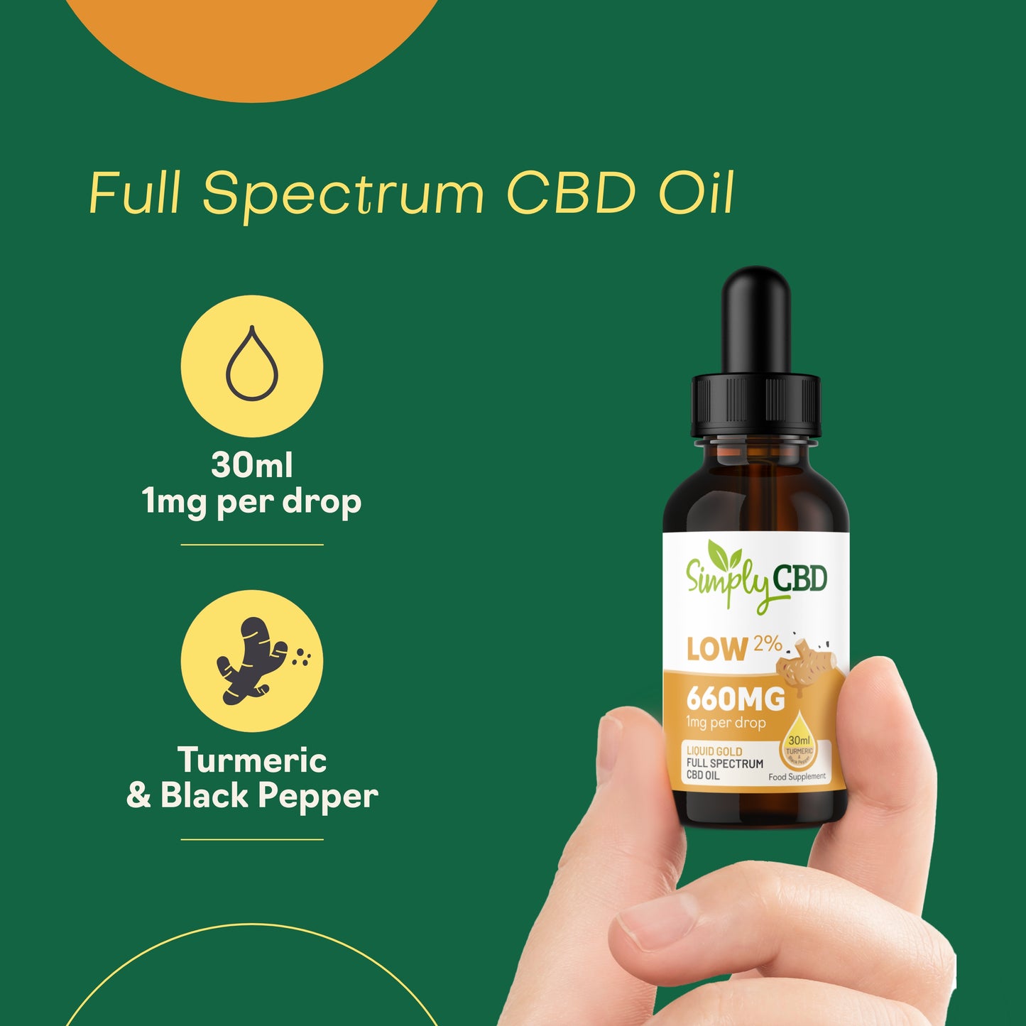 Liquid Gold CBD Oil with Turmeric and Black Pepper - 2% Strength (30ml)