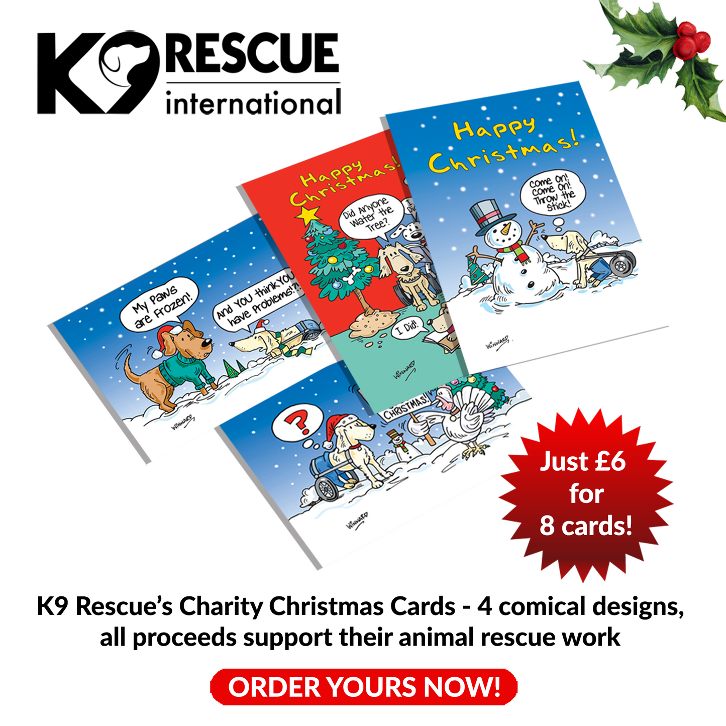 K9 Rescue Charity Christmas Cards (Pack of 8)