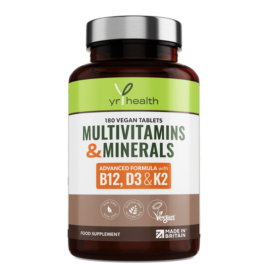 Advanced Vegan Multivitamins & Minerals High in B12, D3 with Added Vitamin K2 - 180 Tablets