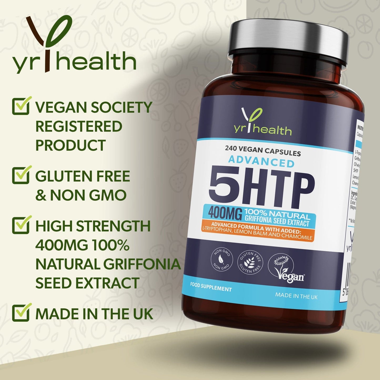Advanced 5 HTP 400mg Griffonia Seed Extract - 240 Vegan Capsules