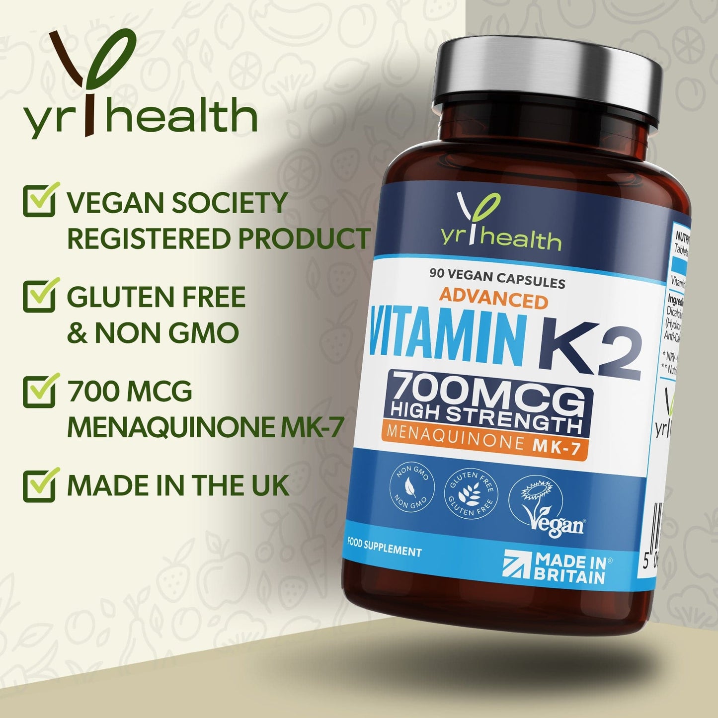 Load image into Gallery viewer, Vitamin K2 MK-7 Maximum Strength 700mcg - 90 Vegan Capsules
