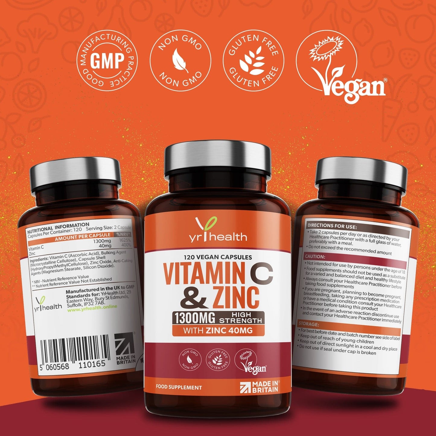 Vitamin C 1300mg & Zinc 40mg - 120 Vegan Capsules