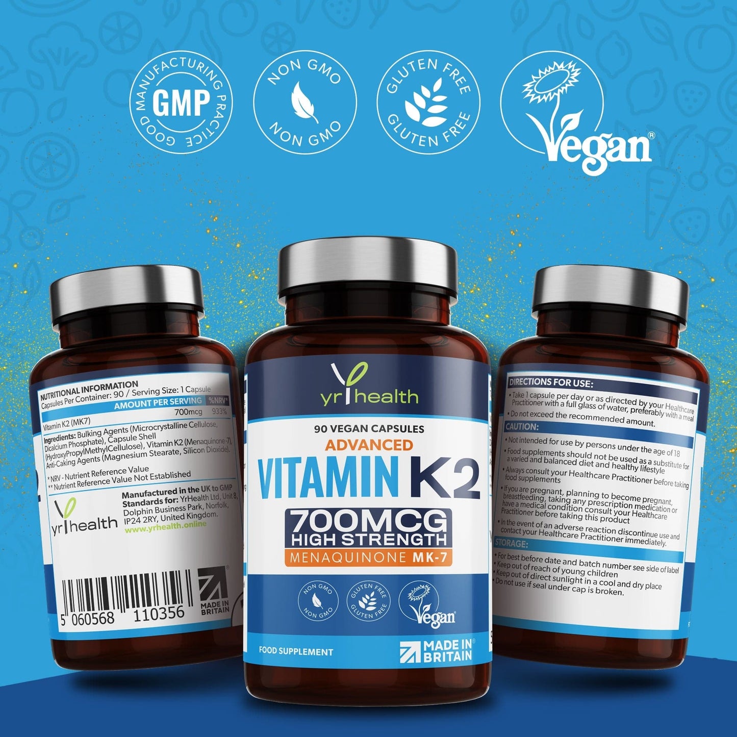 Vitamin K2 MK-7 Maximum Strength 700mcg - 90 Vegan Capsules