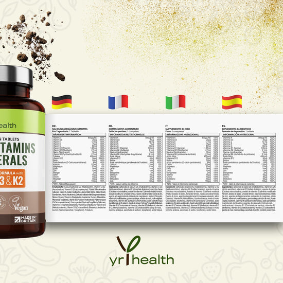 Advanced Vegan Multivitamins & Minerals High in B12, D3 with Added Vitamin K2 - 180 Tablets