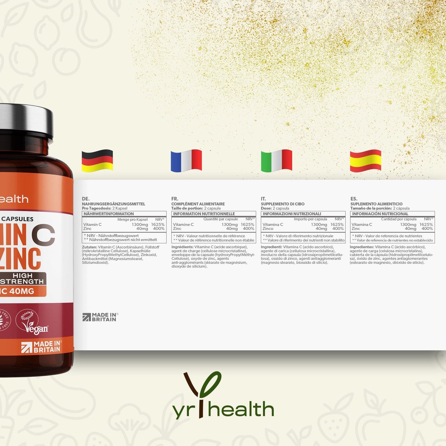 Vitamin C 1300mg & Zinc 40mg - 120 Vegan Capsules