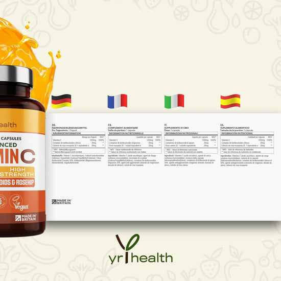 Advanced Vitamin C 1200mg with Bioflavonoids & Roship - 180 Vegan Capsules