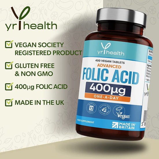 Load image into Gallery viewer, Folic Acid 400 mcg Tablets - 400 Vegan Vitamin B9 Tablets for Women, 13 Month Supply, Folic Acid Pregnancy for Normal Function of Immune System and Maternal Tissue Growth
