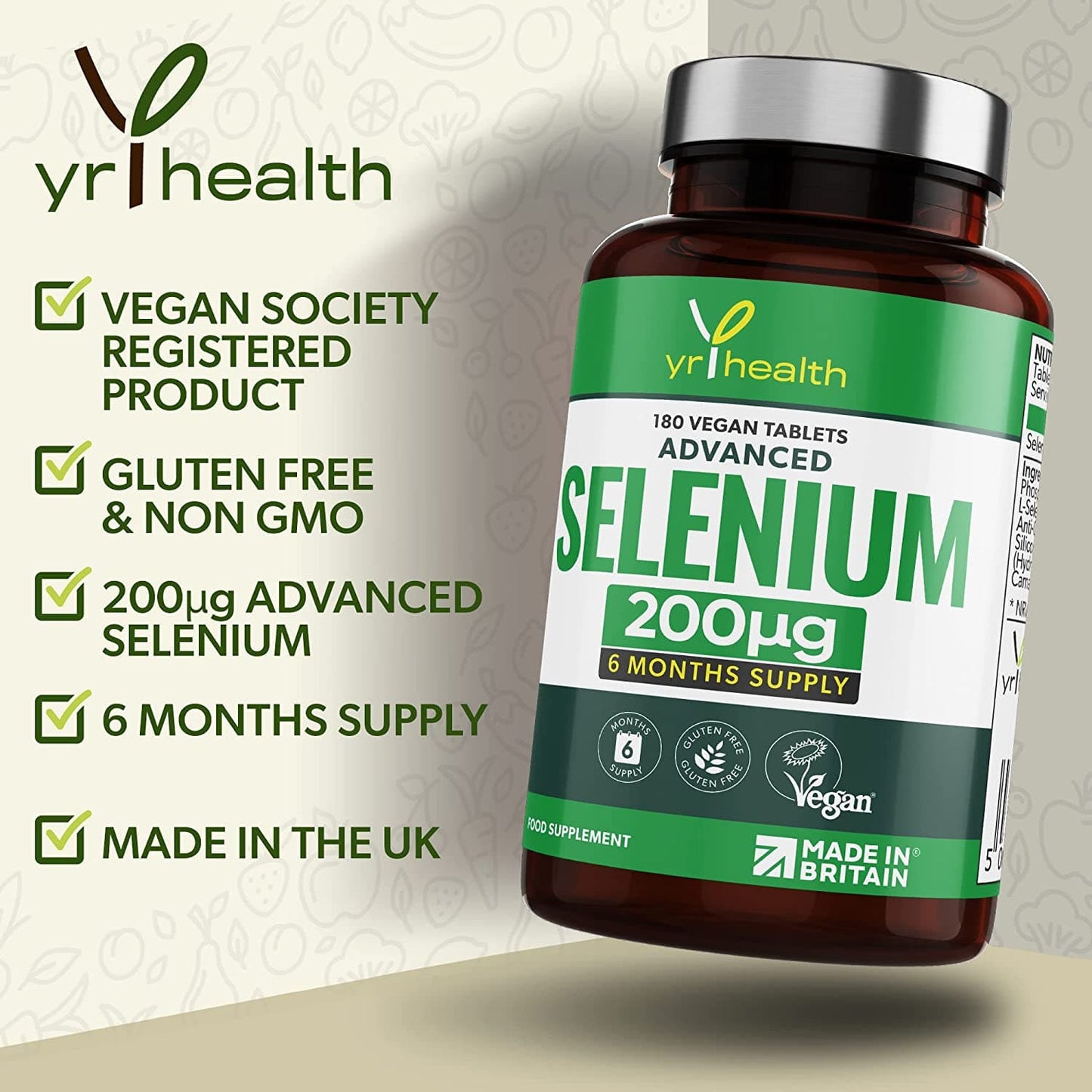 Load image into Gallery viewer, Selenium 200mcg Tablets - 180 Vegan Society Registered Pills, for Thyroid and Immune Health, Hair, Skin and Nails - 6 Month Supply Tablets Not Capsules
