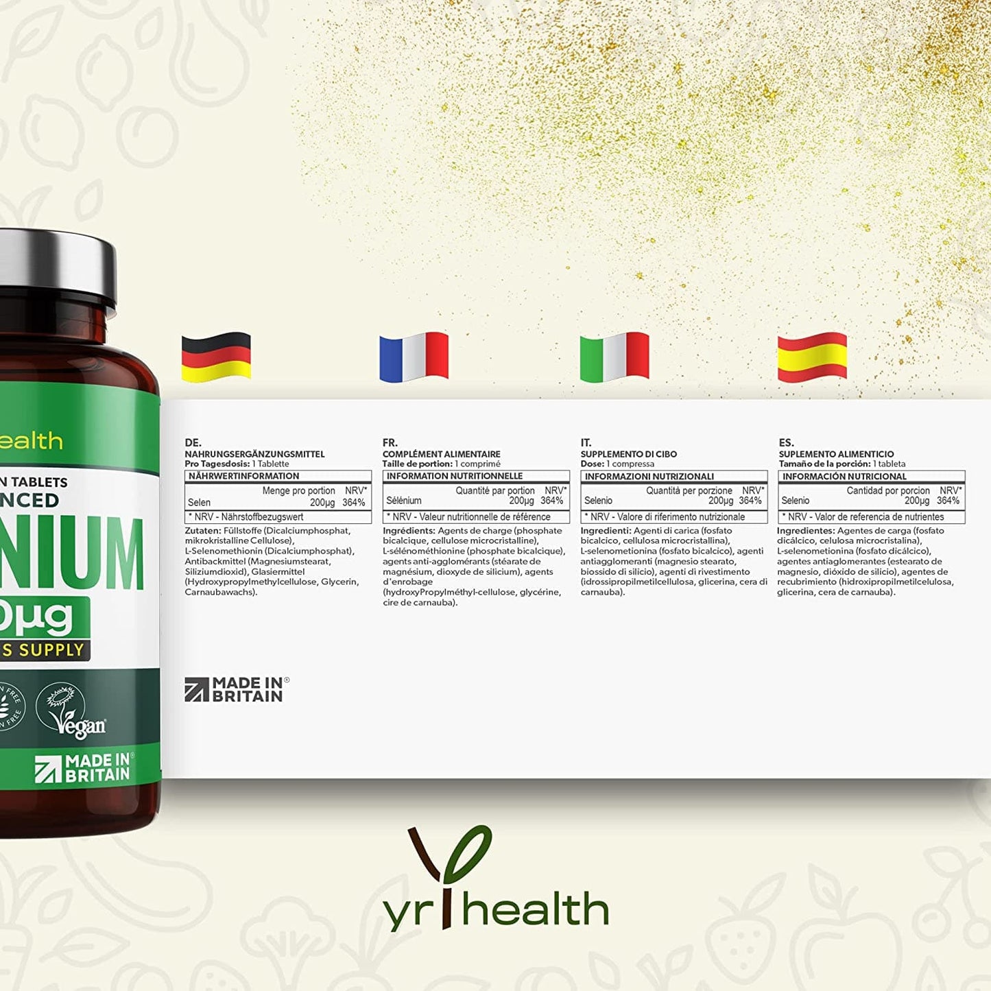 Selenium 200mcg Tablets - 180 Vegan Society Registered Pills, for Thyroid and Immune Health, Hair, Skin and Nails - 6 Month Supply Tablets Not Capsules