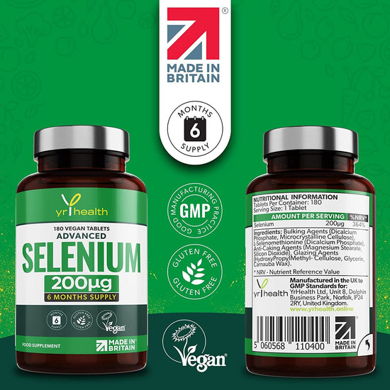 Load image into Gallery viewer, Selenium 200mcg Tablets - 180 Vegan Society Registered Pills, for Thyroid and Immune Health, Hair, Skin and Nails - 6 Month Supply Tablets Not Capsules
